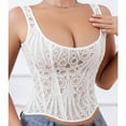 thumbnail image 5 of Ugoldhm Women's Floral Lace Corset - Textured Lace-Up Shapewear Overbust Double Layer Bustier, 5 of 8