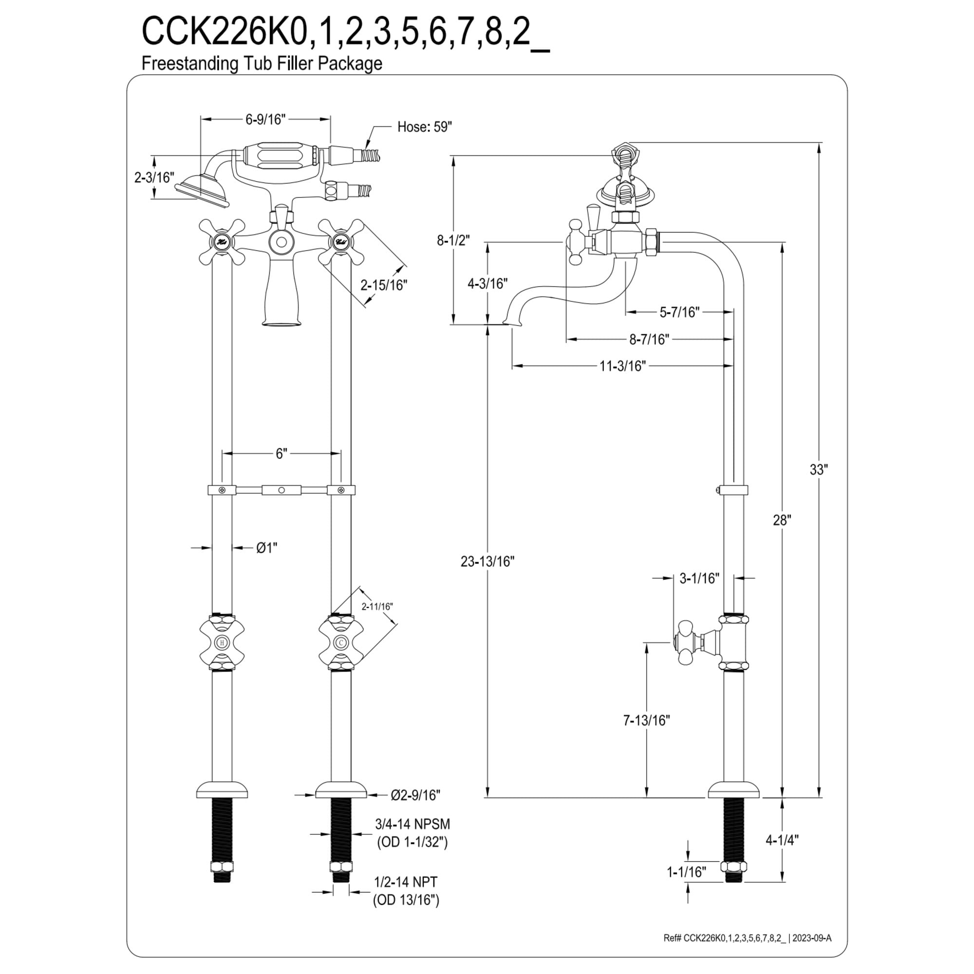 Kingston Brass CCK226K2 Kingston Freestanding Clawfoot Tub Faucet Package with Supply Line, Polished Brass