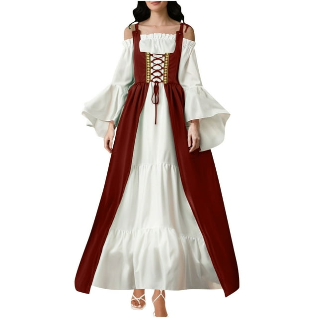 Tqyyweavej Robe Renaissance pour Femmes Corset Médiéval Vintage Gothique Costumes Manches Papillon Robe de Cocktail Steampunk