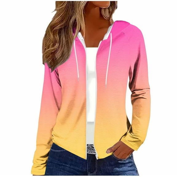 Women Fashion Zip Up Hoodie Coat Long Sleeve Sweatshirt Comfy Soft Ombre Lightweight Fall Jackets with Pockets 2025