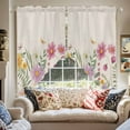 thumbnail image 4 of Swag Curtains Valances for Windows, Rustic Watercolor Floral Short Kitchen Window Curtains Over Sink, Wild Flowers Pink Yellow Dragonflies Cafe Curtains Panel Set Of 2,Rod Pocket, 45 Inches Length, 4 of 8