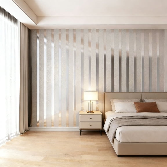 Mirror Effect Peel and Stick Wallpaper,Reflective Self-Adhesive PVC Striped Wall Covering,Water-Resistant Surface for Bedroom,Living Room & Accent Wall Decor,15.75"W x 118.11"L
