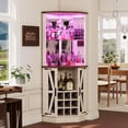thumbnail image 3 of Farmhouse Corner Bar Cabinet, Modern Freestanding Wood Cabinet with Storage and Wine Holder, Tall Display Bar Cabinet with LED Lights and Mirror, White, 3 of 7