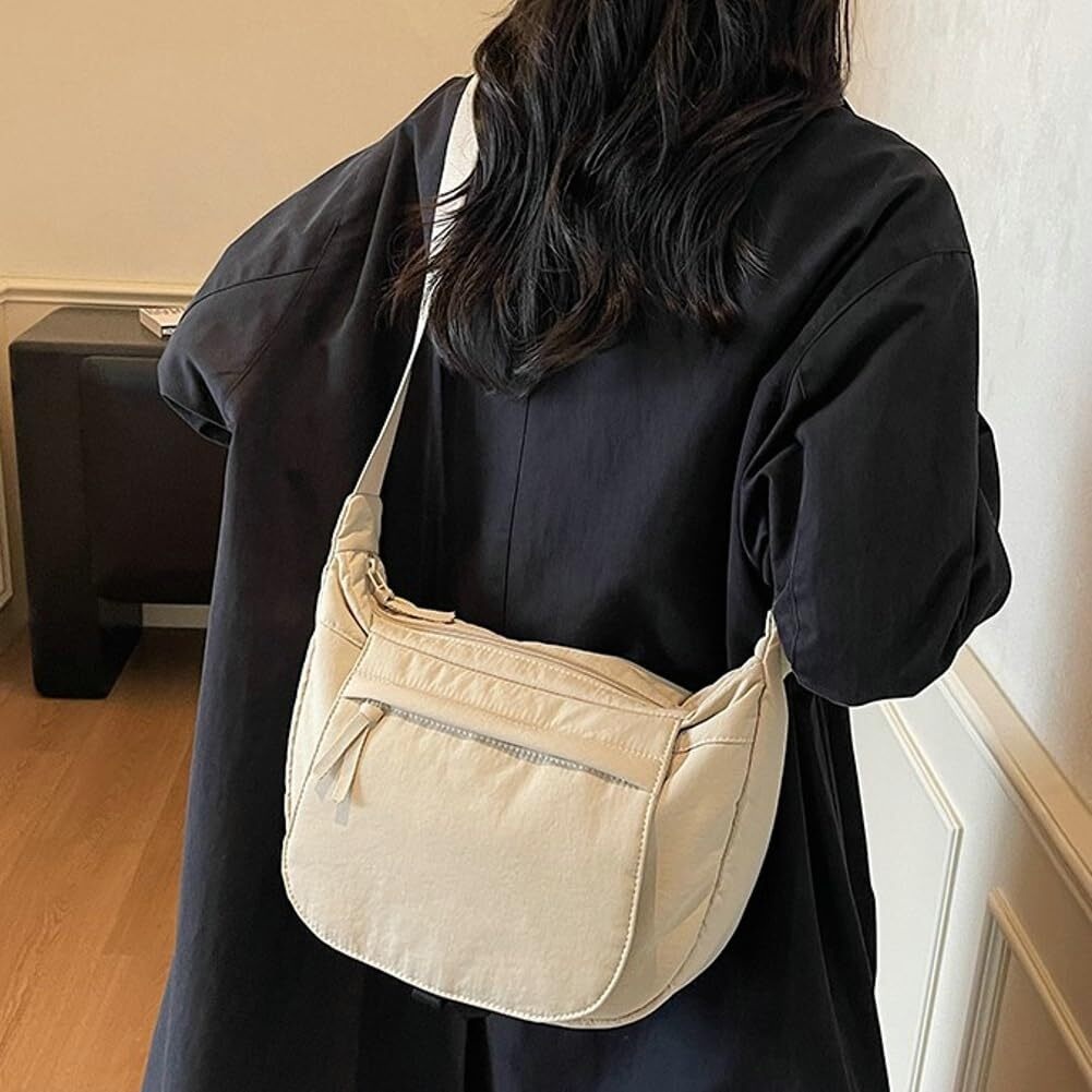LKJYER Slouchy Nylon Bags for Women 2025 Crescent Crossbody Bag Hobo Shoulder Purse Work Travel Tote Handbag Everyday Purses