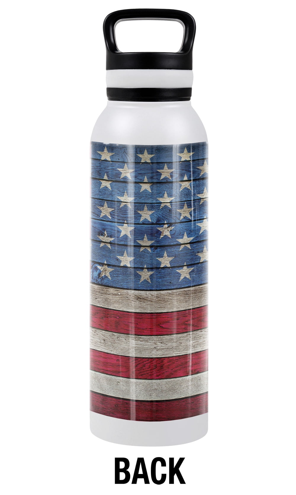 Wooden American Flag 24 oz Insulated Canteen Water Bottle, Leak Resistant, Vacuum Insulated Stainless Steel with Loop Cap