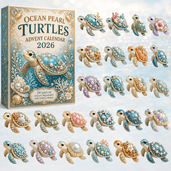Ocean Pearl Turtles Advent Calendar 2026- 24-Day Christmas Countdown Calendar, Acrylic Charms Blind Box - Gift For Friends Family Couples