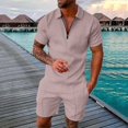 thumbnail image 3 of LEKDFST Mens 2 Piece Zip Tracksuit Polo Shirt and Shorts Sets Short Sleeve Casual Summer Outfits Set Rose Gold XL, 3 of 5