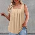 thumbnail image 2 of VBTAPA Womens Plus Size Tank Tops Square Neck Sleeveless Pleated T Shirt Solid Casual Summer Tanks Loose Flowy Hide Belly Shirts Khaki XXL, 2 of 8