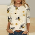 thumbnail image 3 of JTZGDY Fashion 3/4 Length Sleeve Crewneck T-Shirts for Women Cute Bee Printed Summer Tunic Tops Loose Oversized Graphic Holiday Gift Tees Blouse Yellow#05 XXXXL, 3 of 6