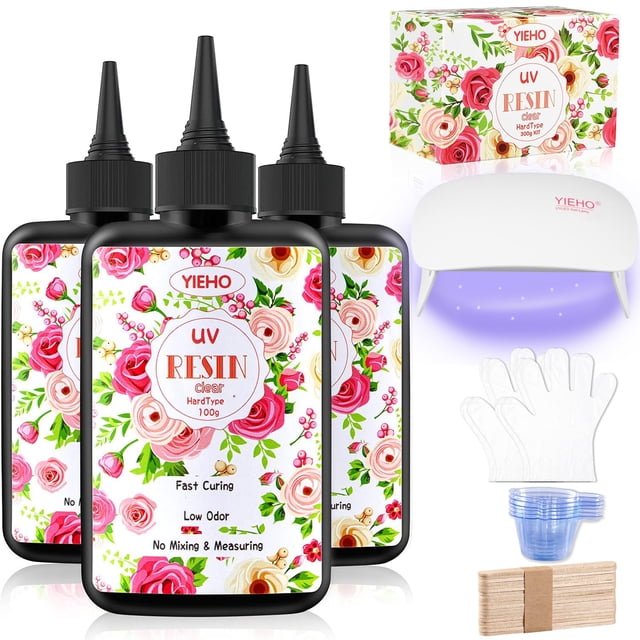 Kit de resina UV YIEHO, 300 g, con luz, transparente y dura, con lámpara