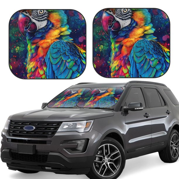 Fotbe Vibrant Rainbow Parrot Fantasy Juego de 2 Piezas de Parasoles para Parabrisas | Bloqueador Solar para Auto | Accesorios Plegables para Protección Solar Interior-Small