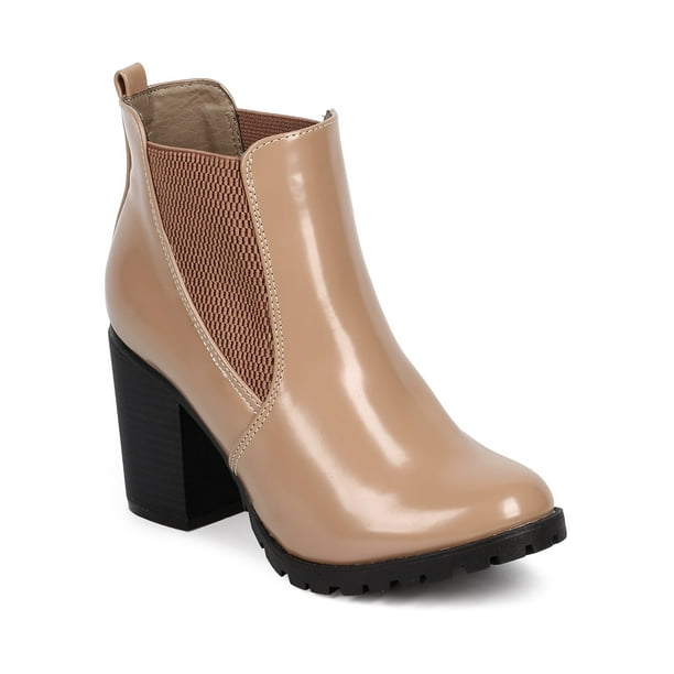 almond toe block heel booties