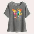 thumbnail image 4 of QATAINLAV Hauts d'Été pour Femmes en Coton et Lin de Plage Mode Tunique à Imprimé Papillon T-Shirts Amples Décontractés Col Rond Manches Courtes Blouses Fluides 50 pour Cent de Rabais Ventes Aujourd'hui Gris TTG, 4 of 8