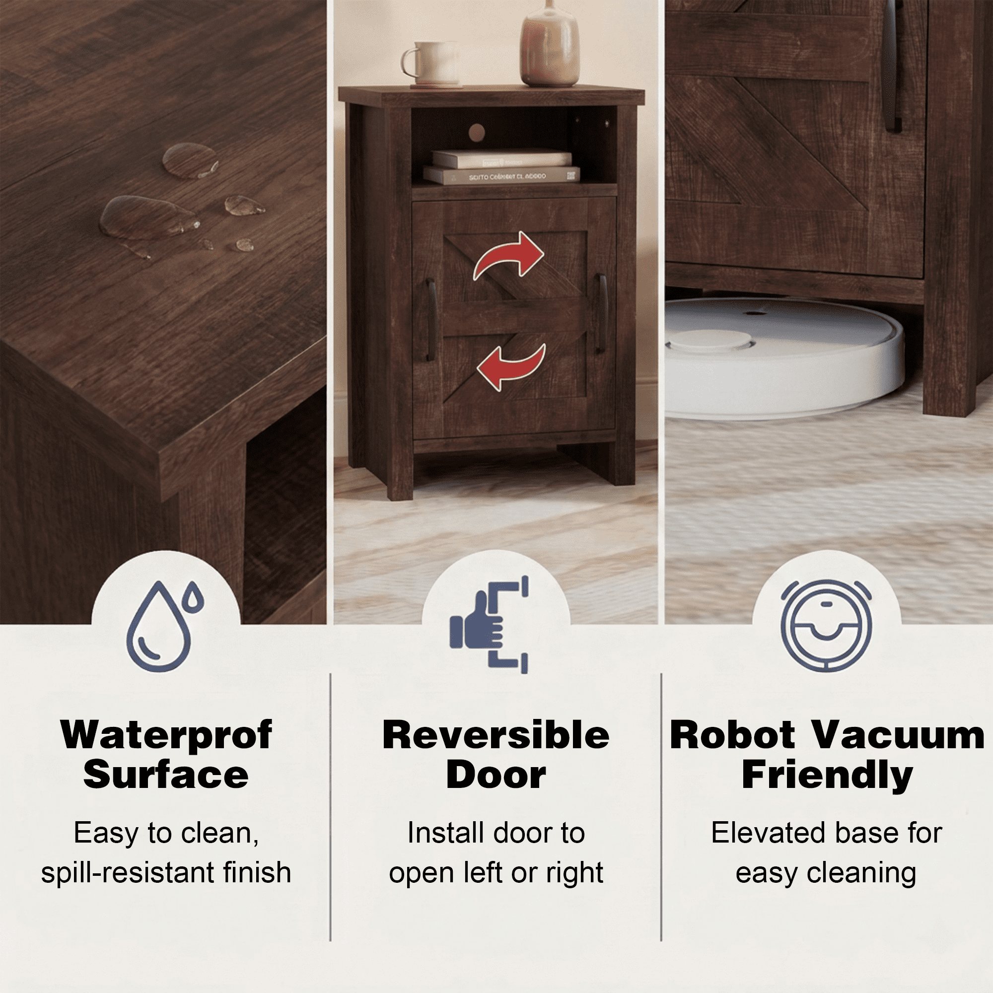 Furmax Farmhouse End Table, Nightstand with Barn Door and Shelf, Side Table for Living Room Bedroom, Dark Brown