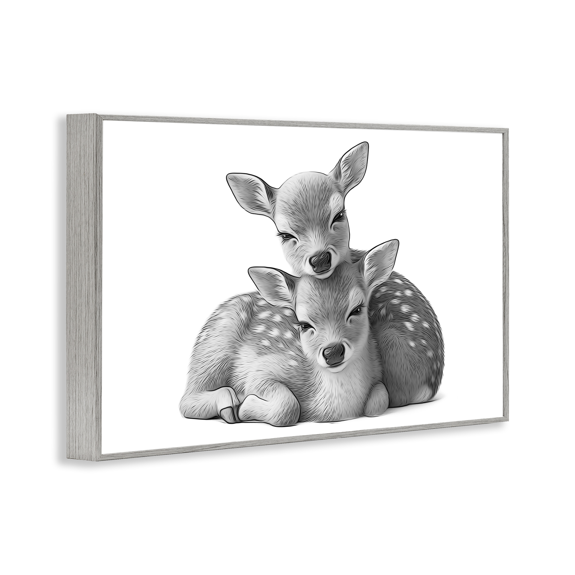 Stupell Industries Two Cuddling Fawns Animals & Insects Painting Gray Framed Art Print Wall Art, 30 x 20