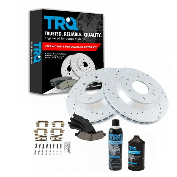TRQ Front Performance & Brake Rotor & Ceramic Pad Kit w/Chemicals BKA16794 Fits select: 2002-2005 CHEVROLET TRAILBLAZER, 2002-2005 GMC ENVOY