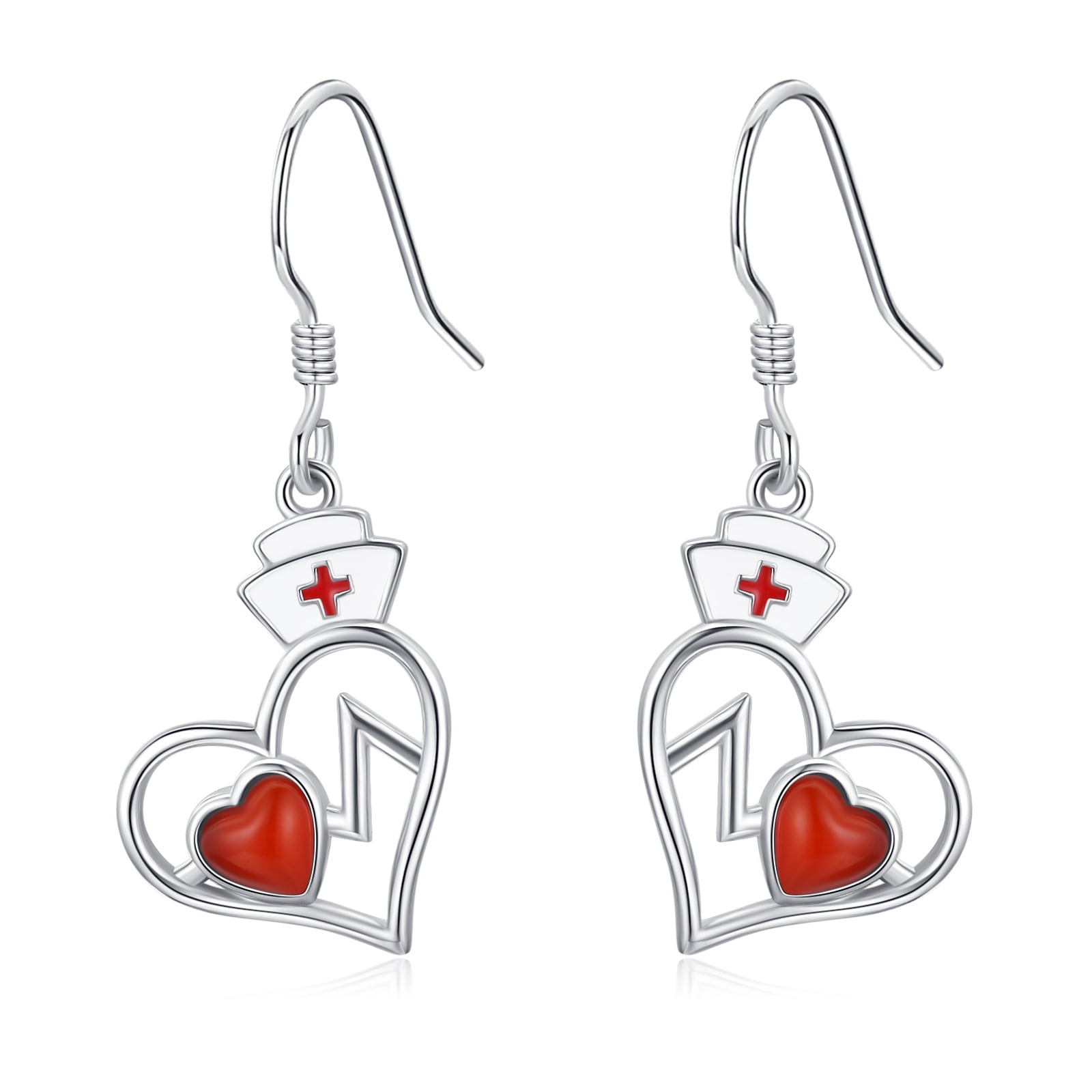 TANGPOET Nurse Earrings Sterling Silver Nurse Earrings EKG Heartbeat with Nurse Hat Earring for
