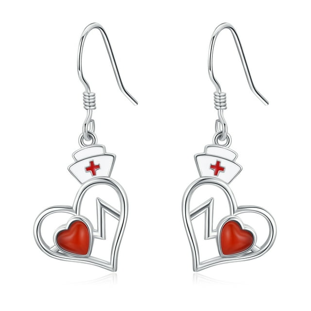 TANGPOET Nurse Earrings Sterling Silver Nurse Earrings EKG Heartbeat