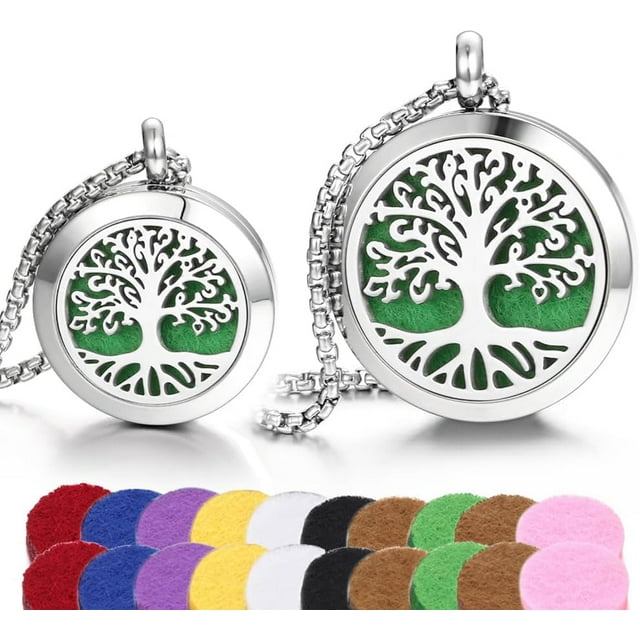 Aromatherapy Essential Oil Diffuser Necklace Tree of Life Cloud Pattern Stainless Steel Locket Pendant Christmas Birthday Gift for Women Men Teen XN059-060-1