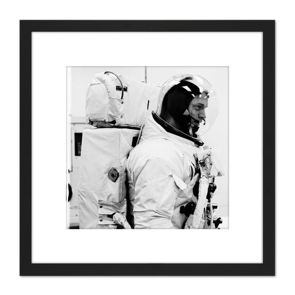 Space NASA Astronaut Schweickart Apollo 9 EMU 8X8 Inch Square Wooden Framed Wall Art Print Picture with Mount