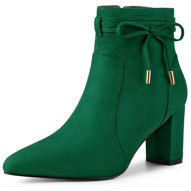 Unique Bargains Bottines à Talon Épais à Bout Pointu avec Fermeture Éclair pour Femmes