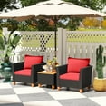 thumbnail image 6 of Costway 3PCS Patio Rattan Furniture Set Cushioned Sofa Storage Table with Wood Top Red, 6 of 12