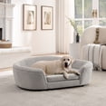 thumbnail image 2 of CQSXDA  Oversized Oval Dog Sofa Linen with Button-Tufted Backrest for Your Pet's Relaxation, Beige, 2 of 8