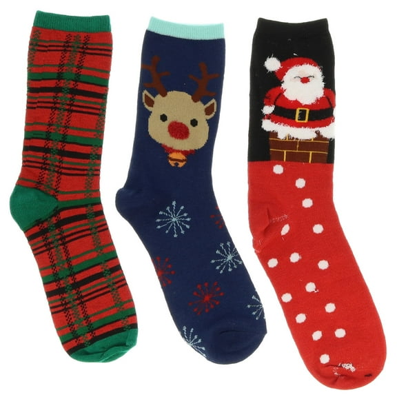 Mamia Women's Crew Holiday Christmas Socks (3pr) - Santa Plaid