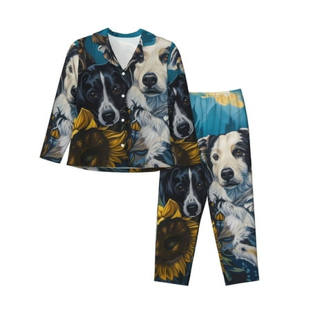 Naloa Sunset Sunflower Dog Pajamas for Women Set  Womens Pajama Sets  Lounge Sets for Women  2pjs for Women-Medium