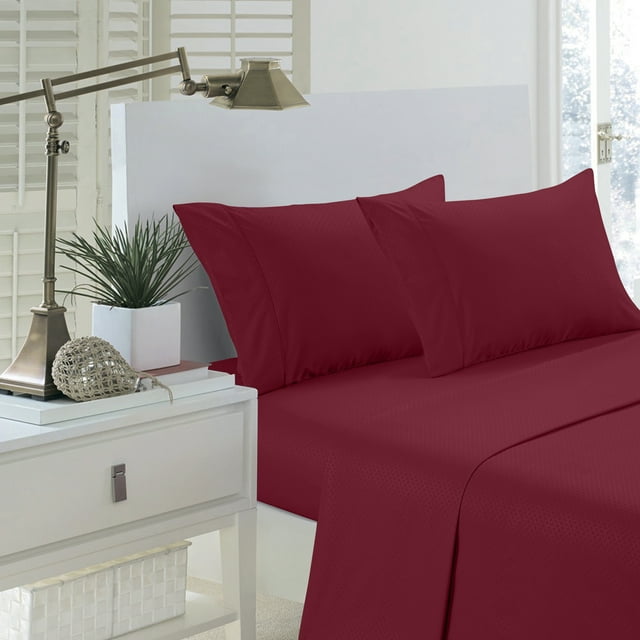 Pentagon Collection 1800 Series Wrinkle Resistant Embossed Sheet Set (King, Burgundy)