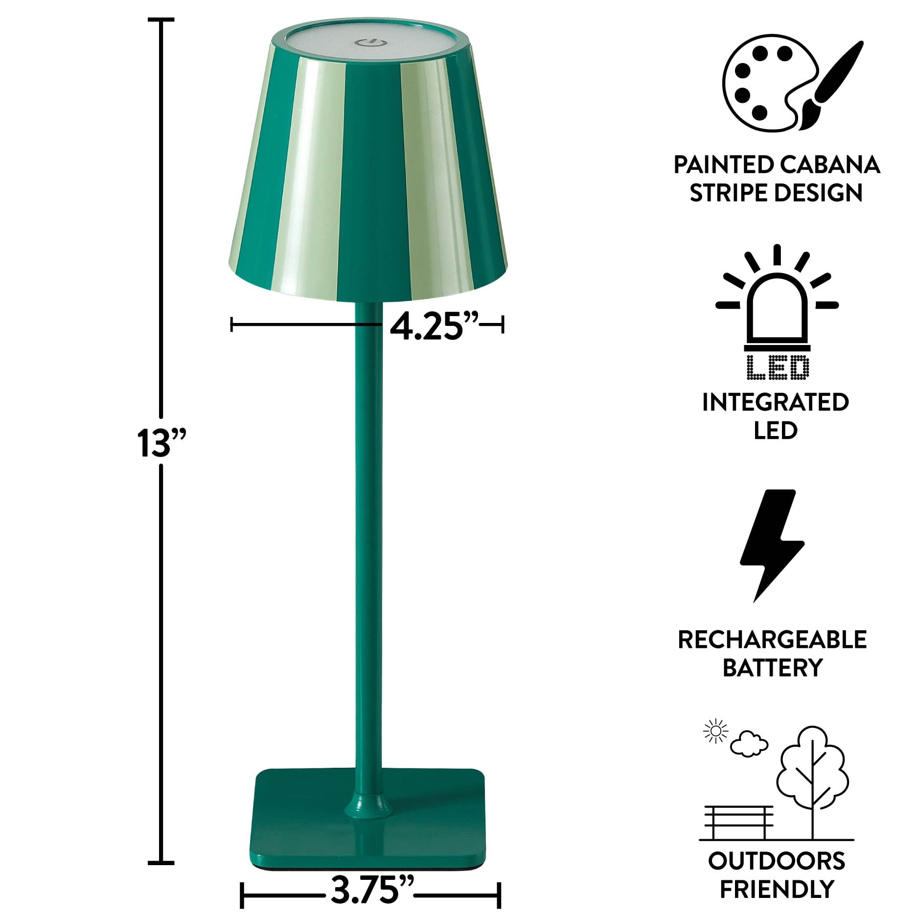 Mainstays 13 in Indoor/Outdoor Rechargeable Green Stripe Table Lamp, 2-Pack
