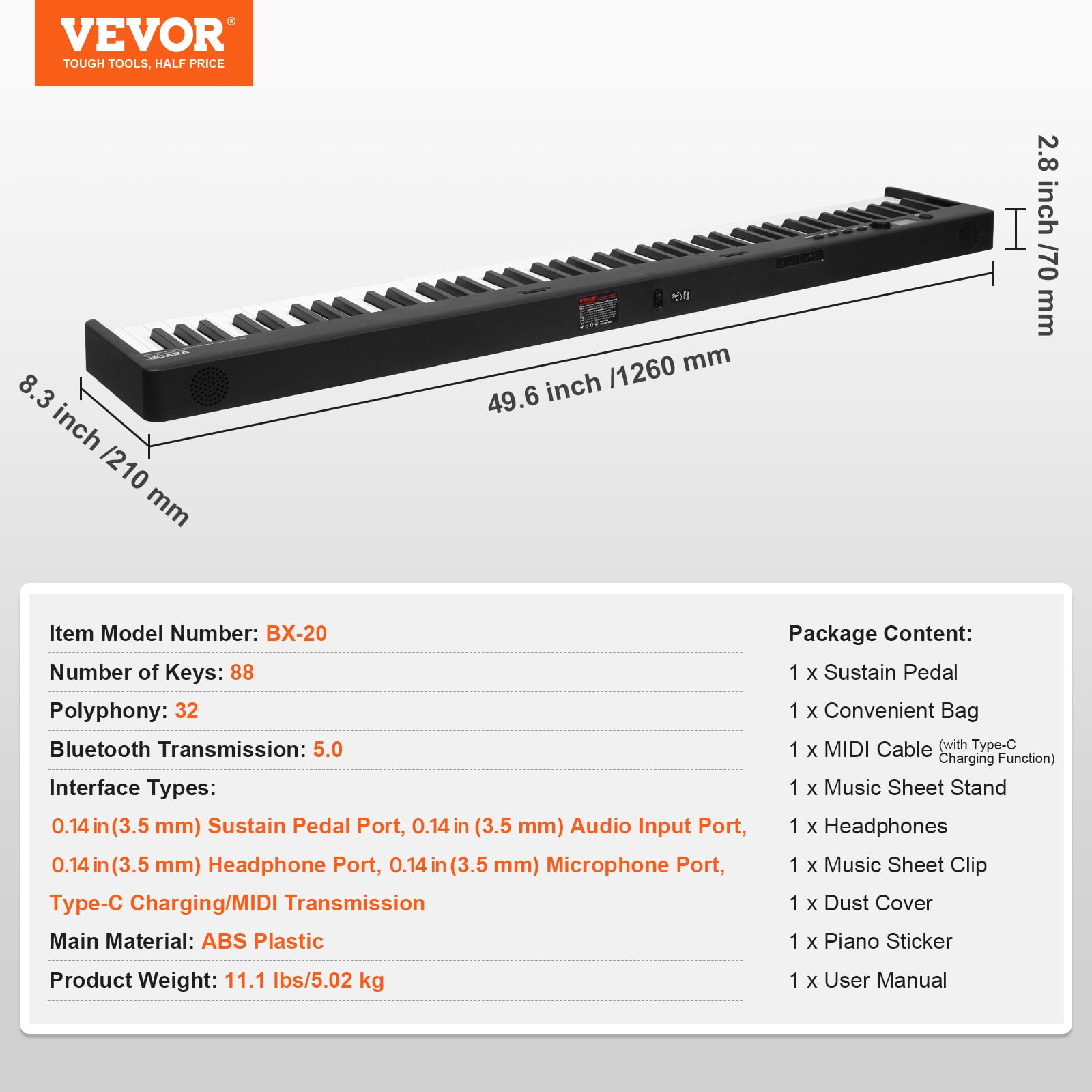 VEVOR 88 Key Folding Keyboard Piano, Bluetooth & MIDI, Portable Electronic Digital Foldable Piano with Sustain Pedal Bag Touch Sensitive Keys Headphones, Rechargeable for Beginners Adults, Black