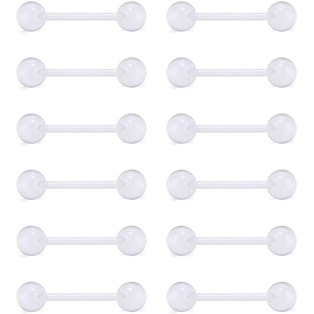 Briana Williams 12Pcs 14G Clear Tongue Rings Barbells Bioflex Flexible