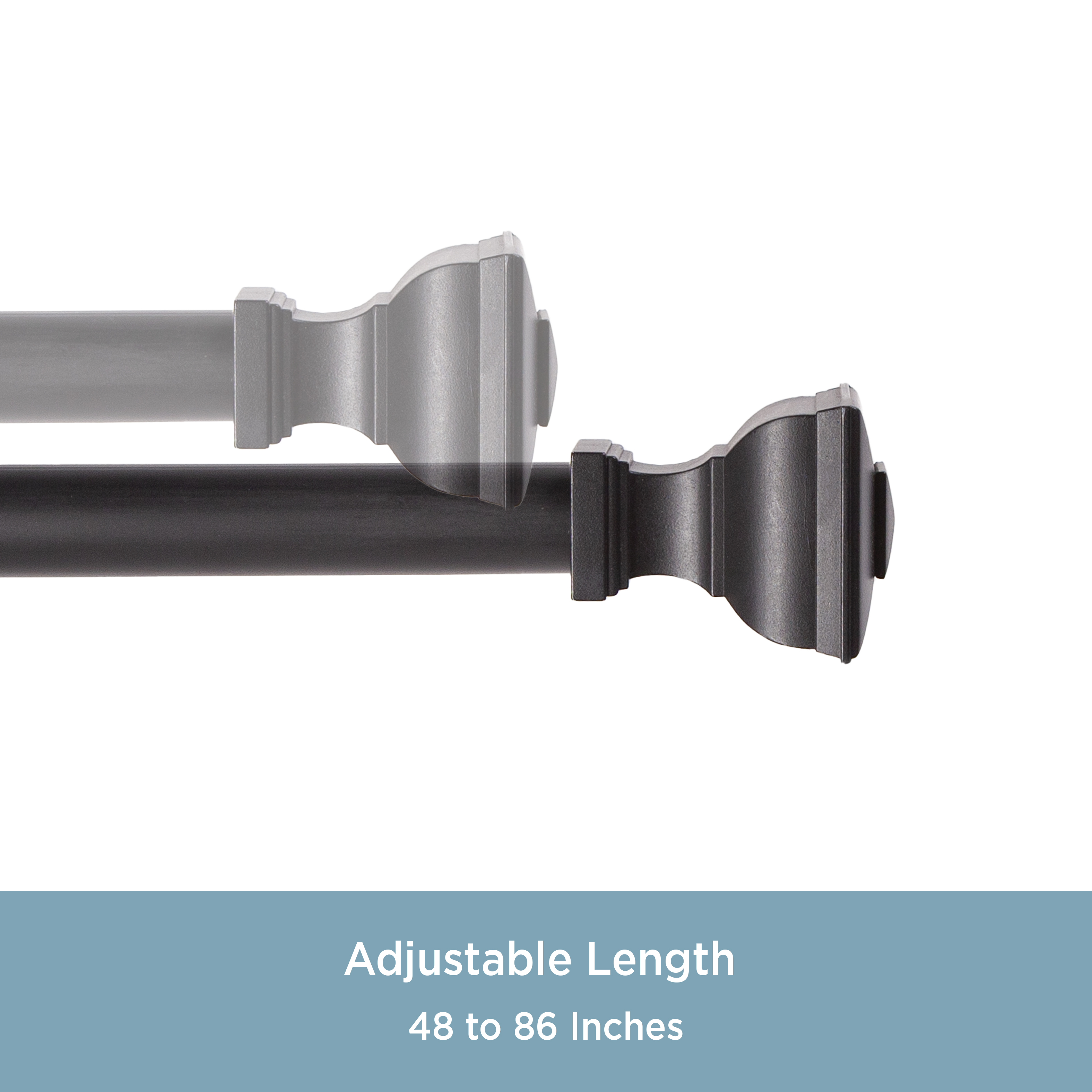 Kenney Mavis Standard Steel Decorative Window Curtain Rod, 48-86" Adjustable Length, 5/8" Dia., Matte Black