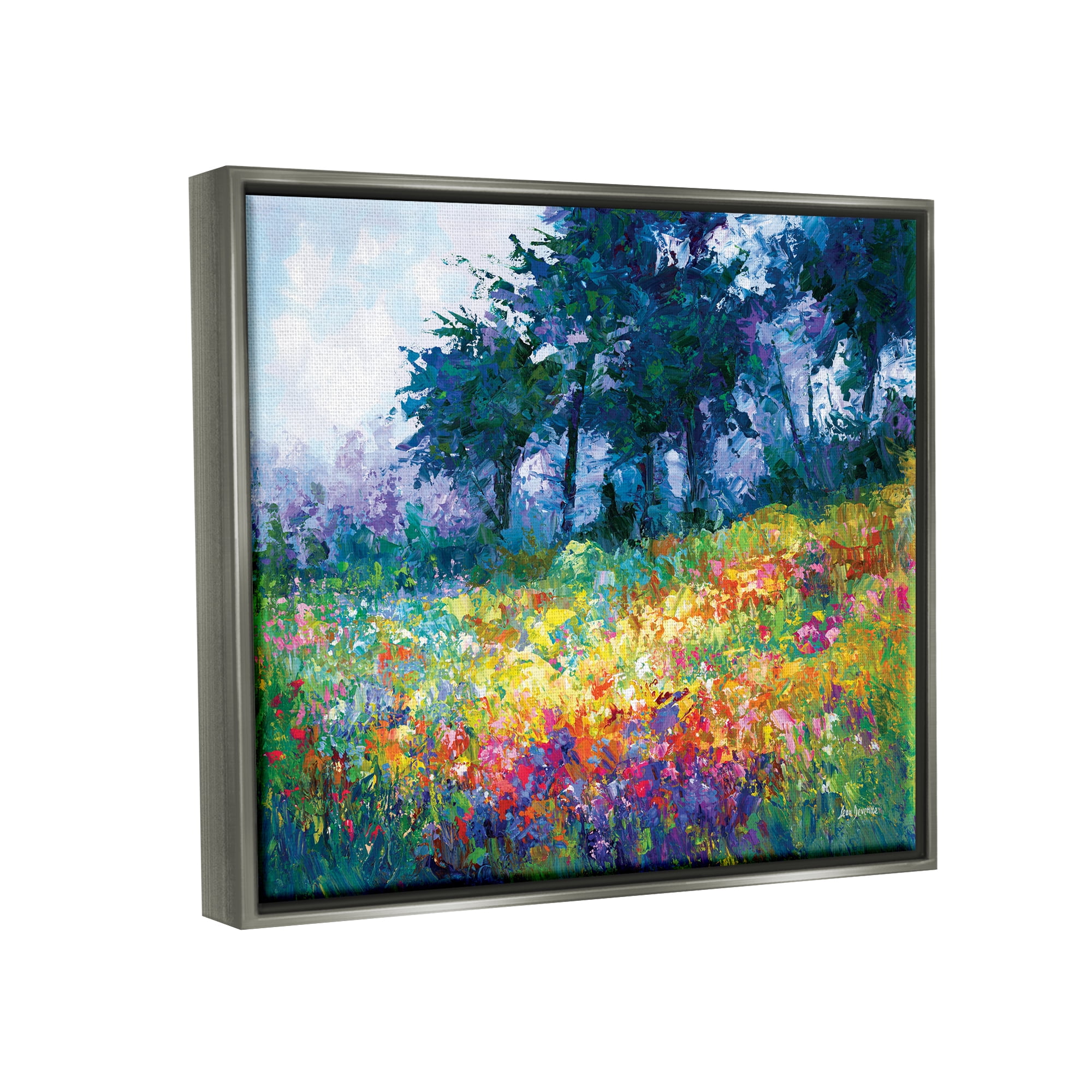 Stupell Industries Wildflowers in Bloom Meadow Landscape Painting Gray Floater Framed Canvas Art Print Wall Art, 21 x 17