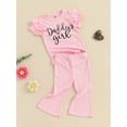 thumbnail image 4 of Aojekbee Baby Girl Summer Outfits Letter Print Short Sleeve T-Shirt and Elastic Flare Pants Cute 2 Piece Clothes, 4 of 10