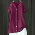 thumbnail image 2 of Women's Solid Color Linen Short Sleeve V-Neck Shirt - Comfortable and Stylish, 2 of 4