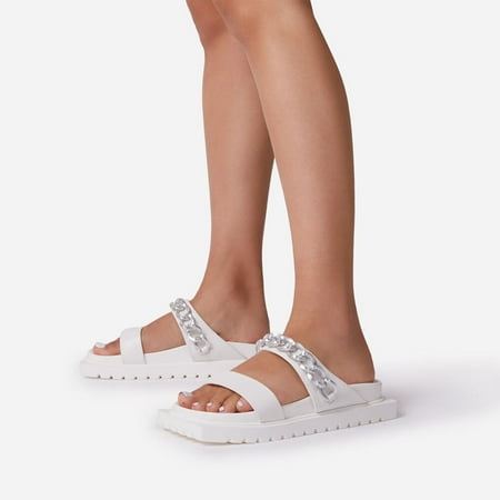 

Kukoosong Summer Women Sandals Casual Beach Sandals for Women Casual Vacation Outdoor Wear Open Toe DecOrative Chain Thick Soled White Size 40