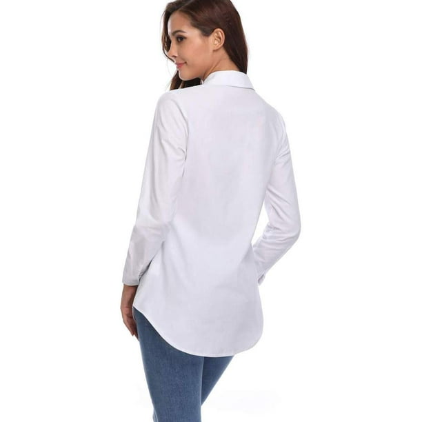 Women's Button Down Shirt, Long Sleeve Cotton Blouse, Long Jeans Tunic Top  
