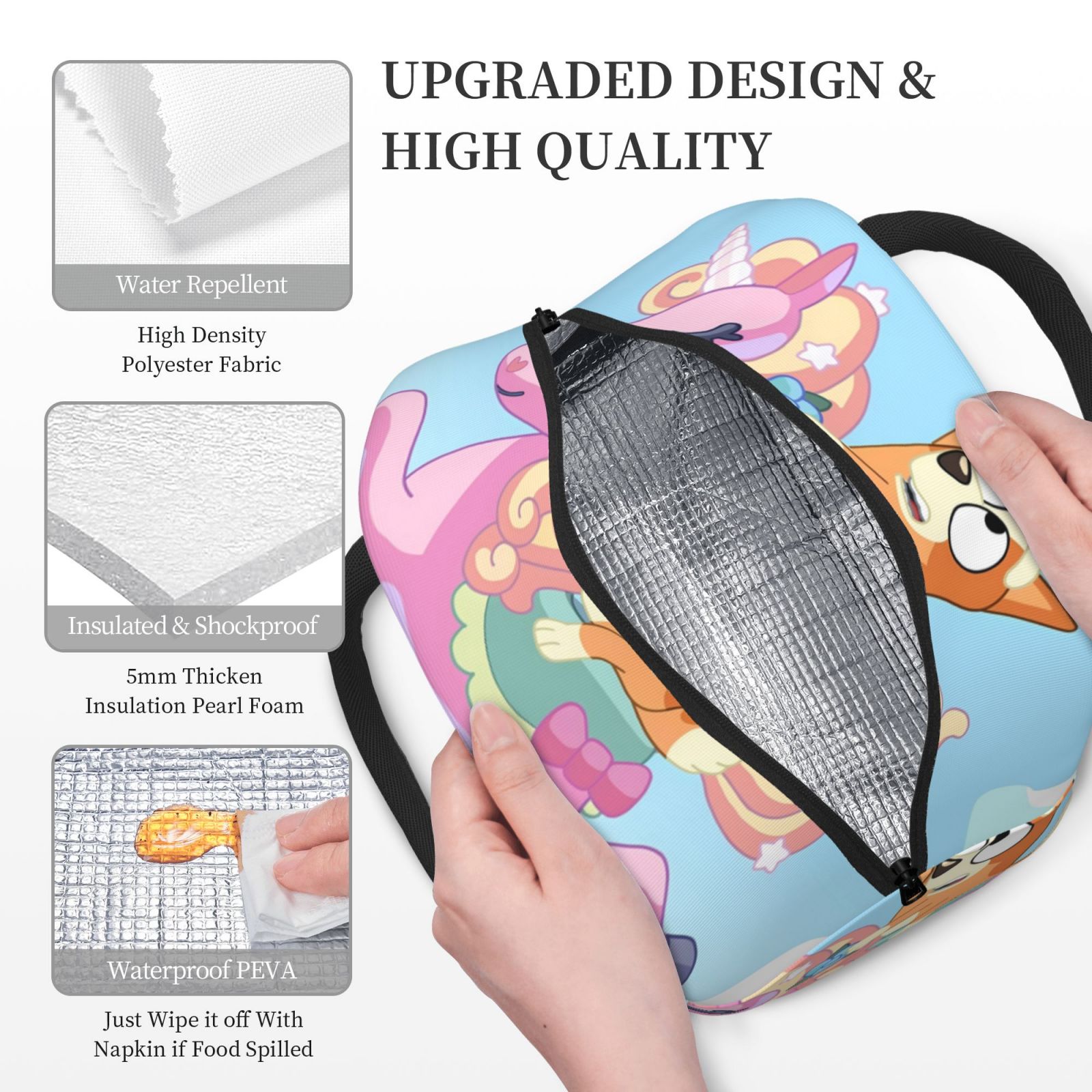 Masiiu Bluey Print Lunch Bag Large Capacity, Insulated Lunch Bag for Work, School, Picnic-One Size