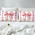 thumbnail image 4 of YST Cartoon Bow Knot Queen Size Sheet Sets 4pcs, Simple Bows Ribbon Bed Sheets Set For Bedroom, Kawaii Stripe Printed Kids Girls Soft Bed Set, White Pink Colorful Bedroom Decor Bedding Set, 4 of 6