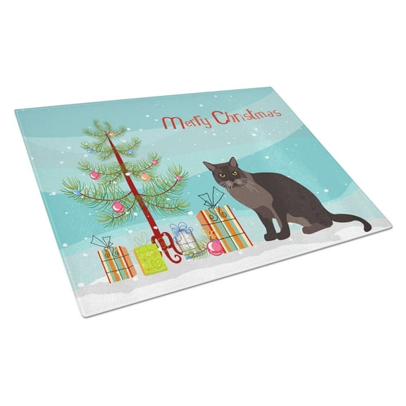Carolines Treasures CK4767LCB European Burmese Cat Merry Christmas Glass Cutting Board Large, 12H x 16W, multicolor