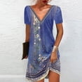 thumbnail image 2 of Vestido Corto para Mujeres Moda Cuello en V Manga Corta Impresa Suéter Vestido de Línea a para Ocasional Y Fiesta, 2 of 3