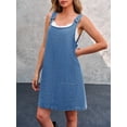 thumbnail image 3 of Women Sleeveless Denim Overall Dress Adjustable Strap Pockets Casual A‑Line Mini Dress, 3 of 6