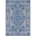 thumbnail image 1 of Unique Loom Traditional Collection Distressed Vintage Medallion Transitional Indoor and Outdoor Flatweave Area Rug, 7 x 10 Feet, Blue/Ivory, 1 of 1