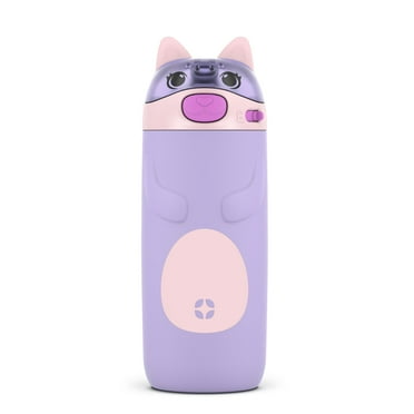 Ello Ellies 12oz Vacuum Insulated Stainless Steel Kids Water Bottle with Straw and Built-in Carrying Handle and Leak-Proof Locking Lid for School Backpack, Lunchbox and Outdoor Sports, Cat C21