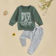 thumbnail image 2 of TOWED22 Infant Toddler Baby Boy Clothes 2-Piece Long Sleeve Sweatshirt Tops Pocket Joggers Pants Cartoon Graphic Fall Winter Outfits Clothing(Green,6-12 M), 2 of 7