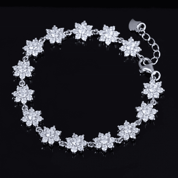 14K White Gold Plated Genuine Crystal Flower Bracelet
