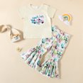 thumbnail image 2 of ASFGIMUJ Toddler Girls Easter Short Sleeve Cartoon Rabbit Printed T Shirt Pullover Tops Bell Bottoms Pants Kids Outfits,Size 12 Months-18 Months, 2 of 7