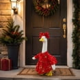 thumbnail image 6 of Aurorax Christmas Porch Goose Outfits 23" Holiday,Goose Clothes for Cement Goose Porch Goose 17/19 inch,Holiday Red Gold Foil Tree Printed Dress Porch Goose Accessories for Outdoor Yard, 6 of 9